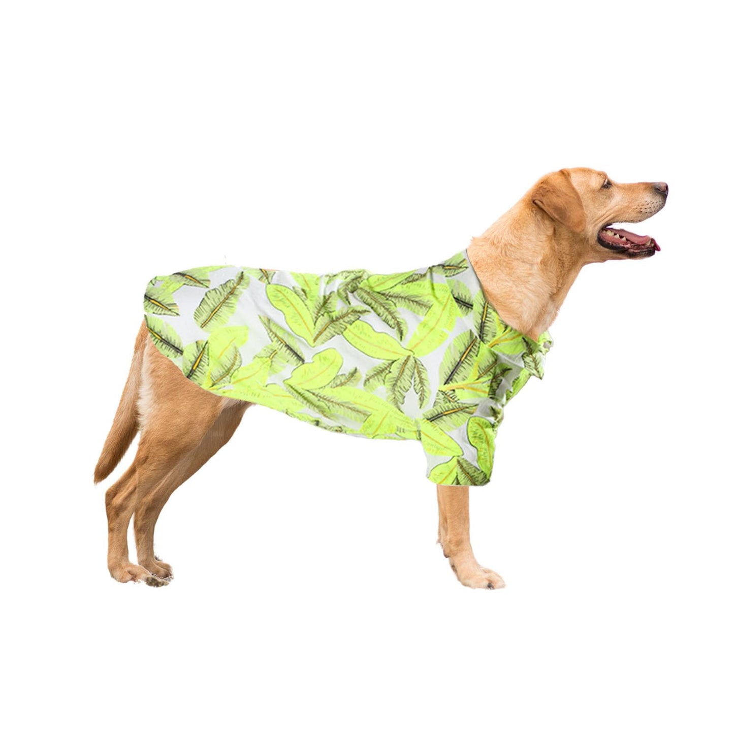 Harikaji Dog Hawaiian Shirt Summer Pet Clothes Large Dog Cool Costume Beach T-Shirt for Medium Large Dog (Yellow Leaves3XL)