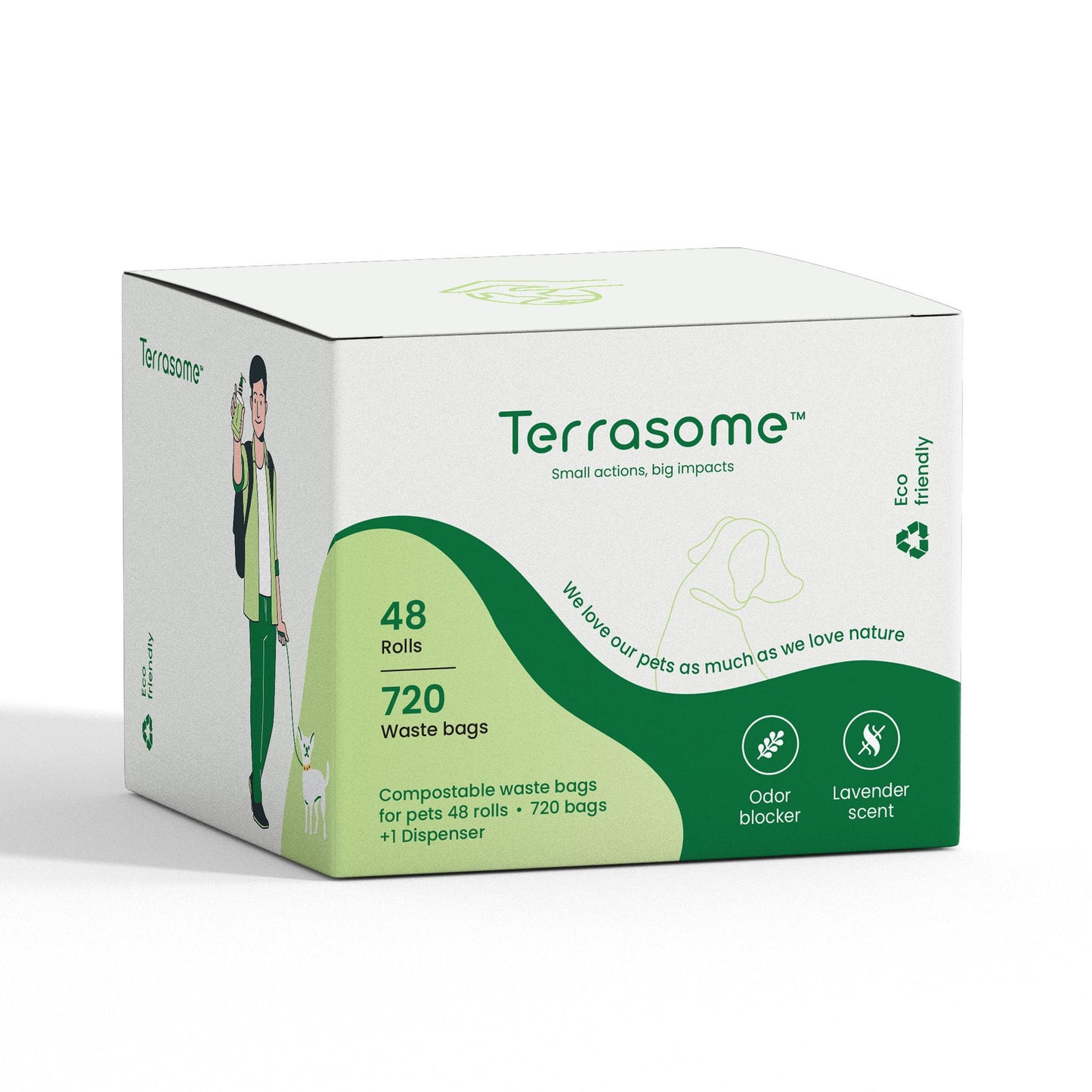 Terrasome Pet Waste Bags Compostable 100% Vegetable Based Leak Proff and Extra Thick Lavander Scented (720 Count + Dispenser).