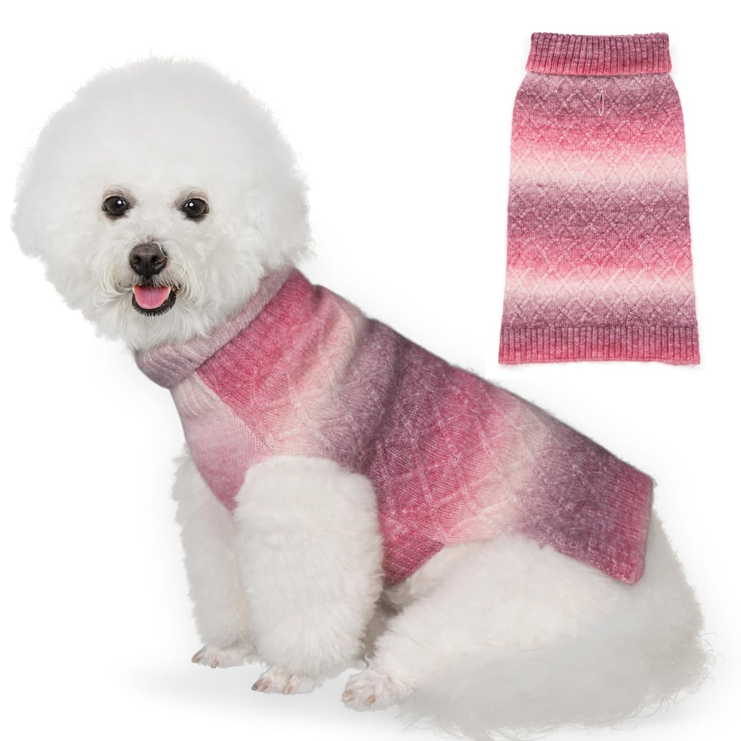 YUDODO Dog Sweater for Small Dogs Colorful Knitted Puppy Sweater Pet Dog Winter Clothes Warm Sweater for Yorkies Chihuahua(SmallGradient Pink)
