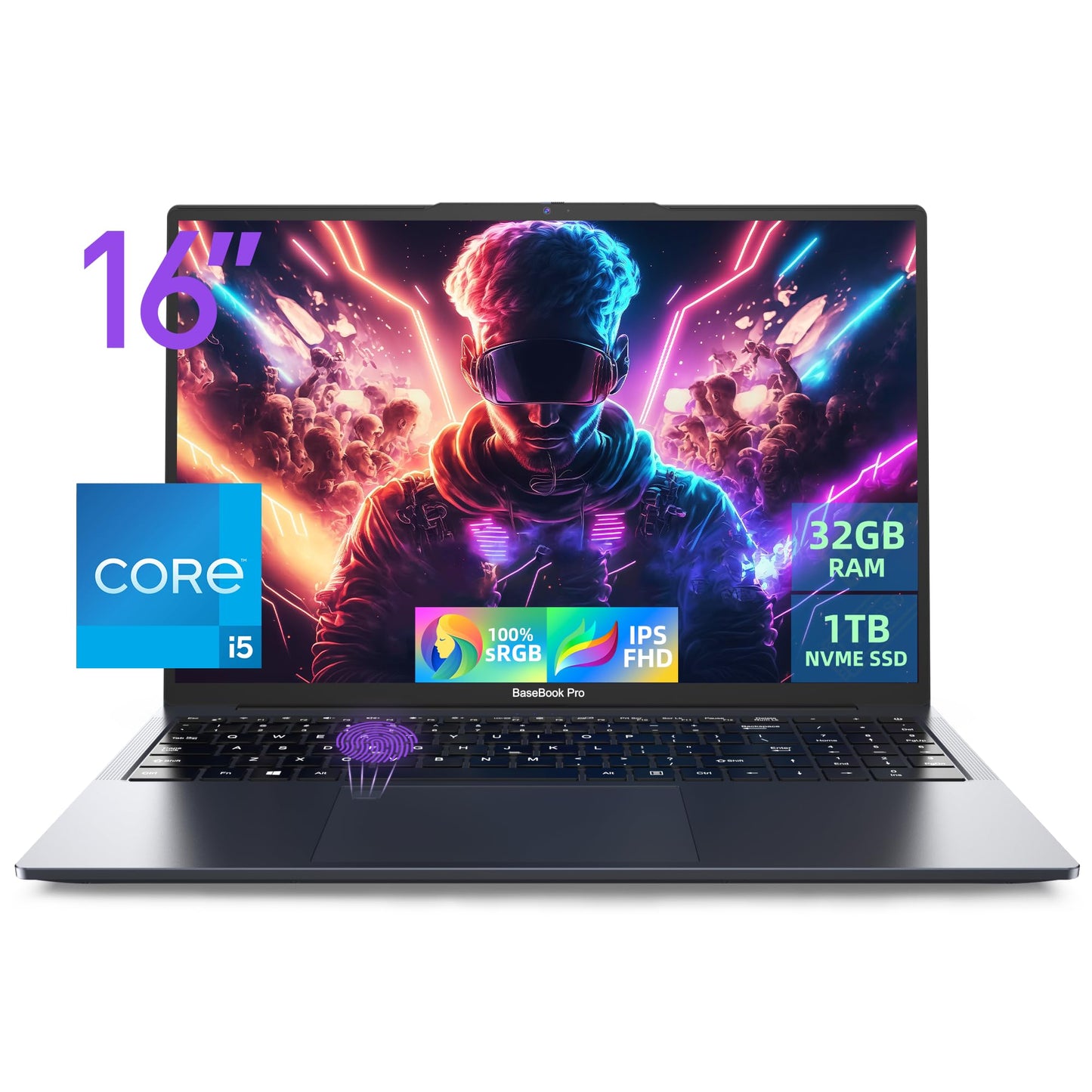 BHWW Light Gaming Laptop Computer for School & Office 16 inch Laptops Core i5 CPU Iris Plus Graphics 32GB RAM & 1TB SSD 100% sRGB 1920x1200p IPS FHD 16:10 Display LAN WiFi Bluetooth