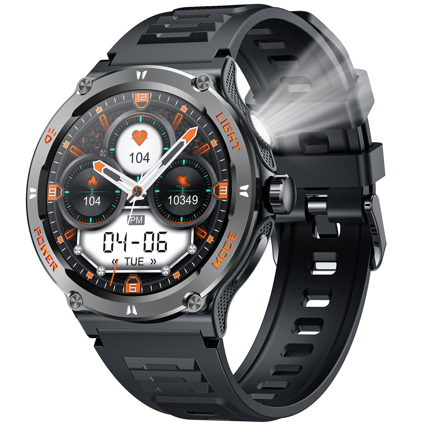 Smartwatch for Men Fitness Tracker Watch: Military Smart Watches with Bluetooth Call 3 ATM Waterproof Outdoor Sport Watch Compatible Android iOS Phone Pedometer Heart Rate Monitor Compass Flashlight