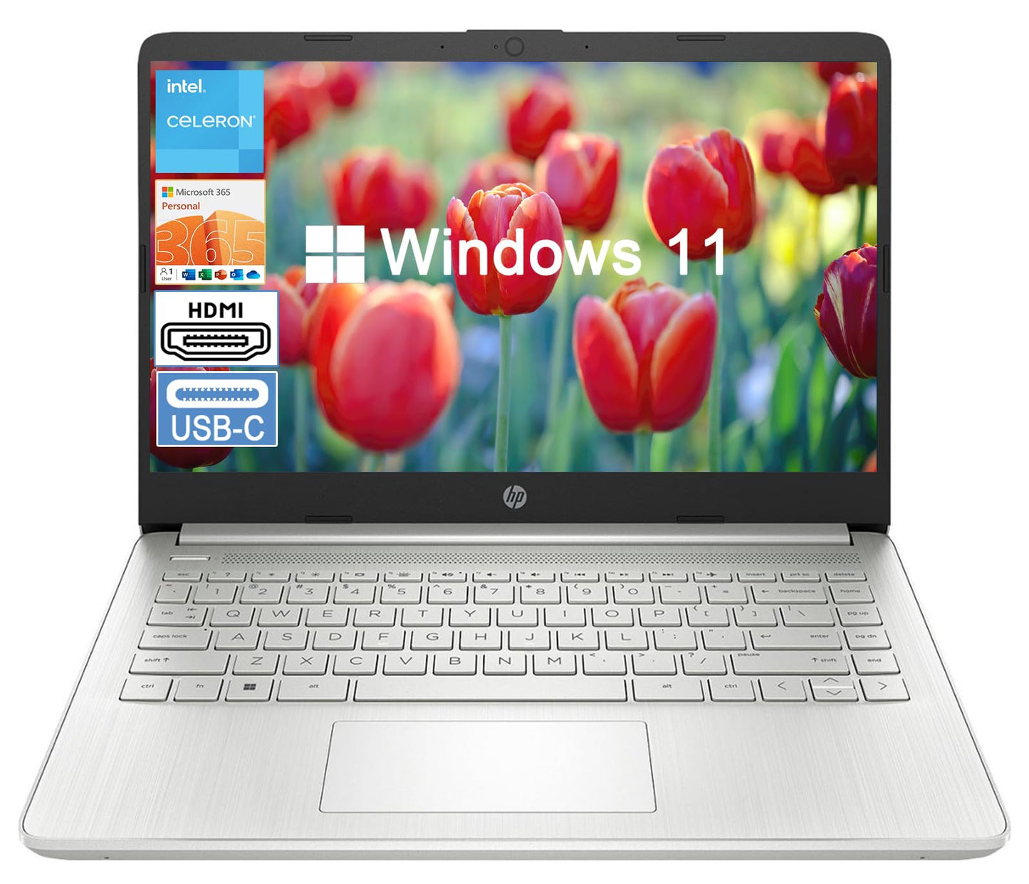 HP 2024 Stream 14 inch Laptop for Students and Business Silver Laptop 16GB RAM + 128GB eMMC Storage 1-Year Office 365 Intel Celeron N4120 Intel UHD Graphics Win 11 S