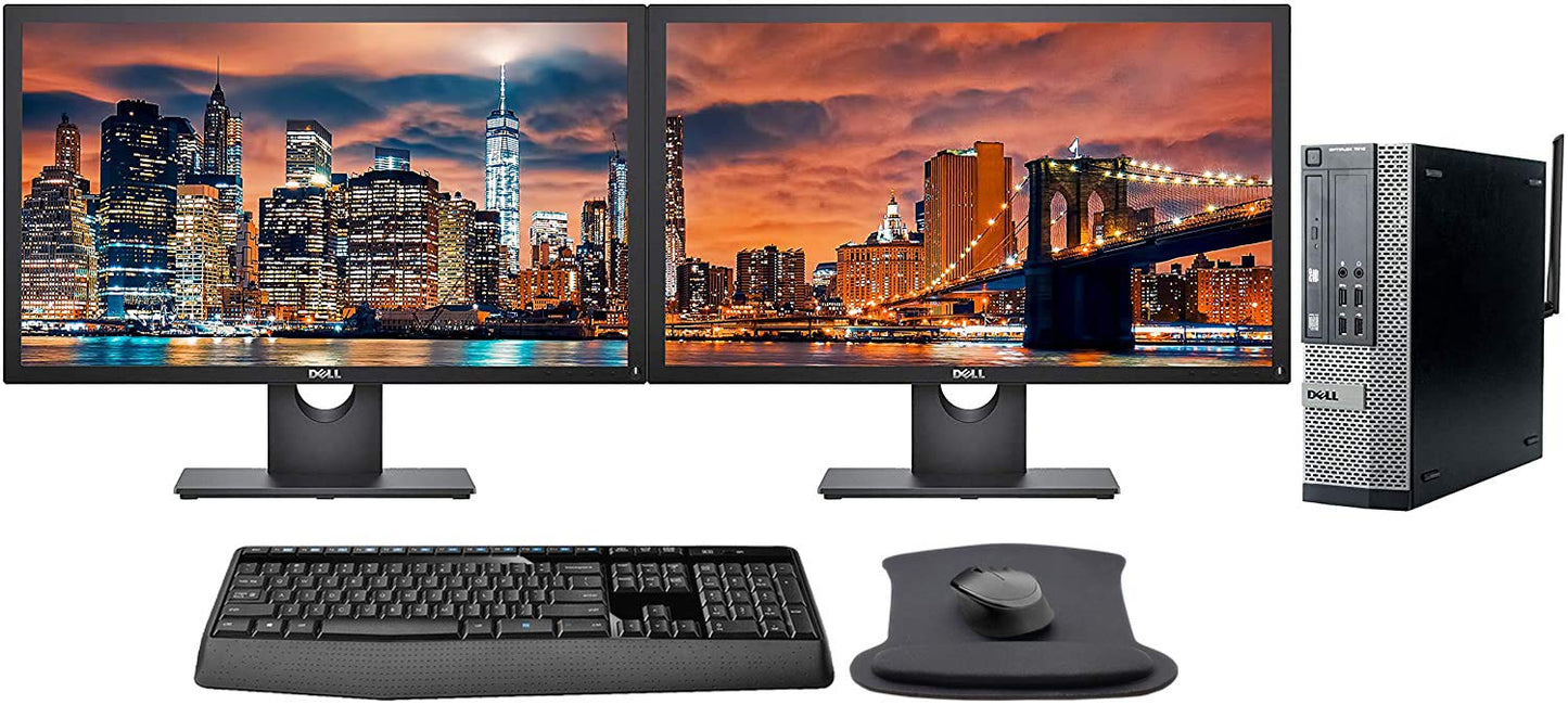 Dell Optiplex 7010 PC with 2 x 24 FHD Monitors AC600Mbps WiFi Wireless Keyboard and GEl pad i7 16GB 1TB SSD Storage Windows 10 (Renewed)
