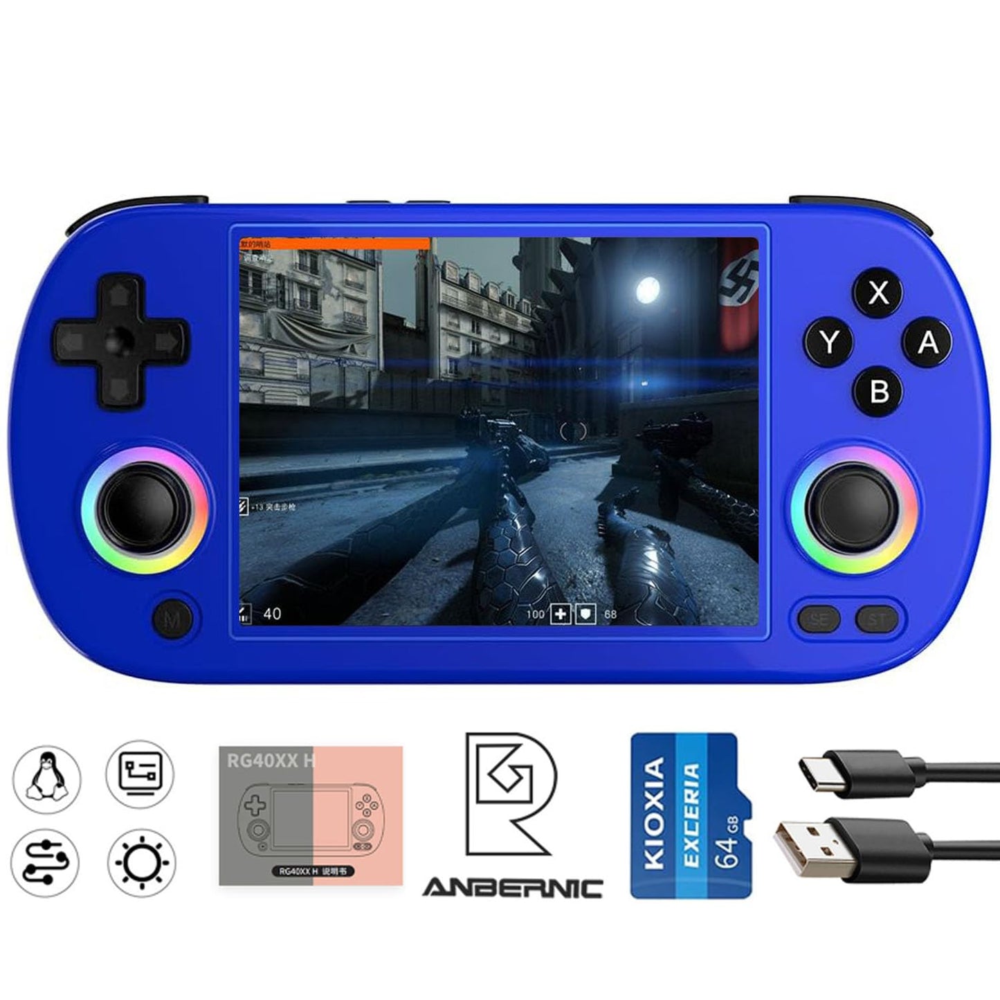 RG40XX H Handheld Game Console rg40xxh Retro Gaming Console 4.0 IPS Screen with 64G TF Card Pre-Installed Games Linux 64-bit System RG 40XX H Supports 5G WiFi Bluetooth HDMI and TV Output RG40XX
