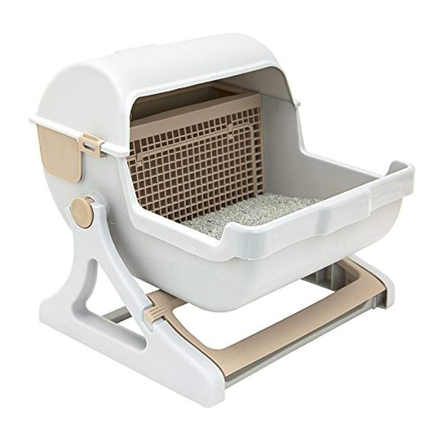 Le you pet semi-Automatic Quick Cleaning cat Litter Box Luxury cat Toilet(White/Milk Brown)