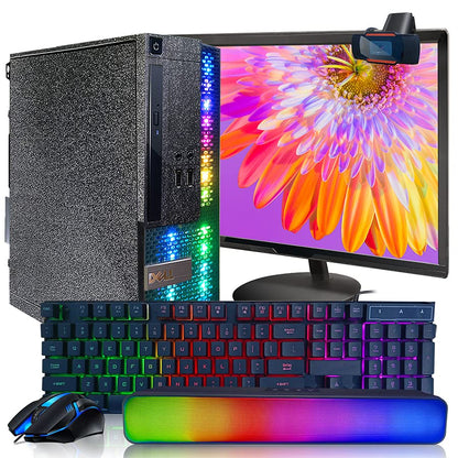 Customized PC Black Treasure Box RGB Dell Desktop Quad Core I5 up to 3.6G 16G 512G SSD WiFi Bluetooth 4 RGB Gaming Keyboard & Mouse DVD New 24" 1080 FHD LED RGB Sound Bar Win 10 Pro(Renewed)