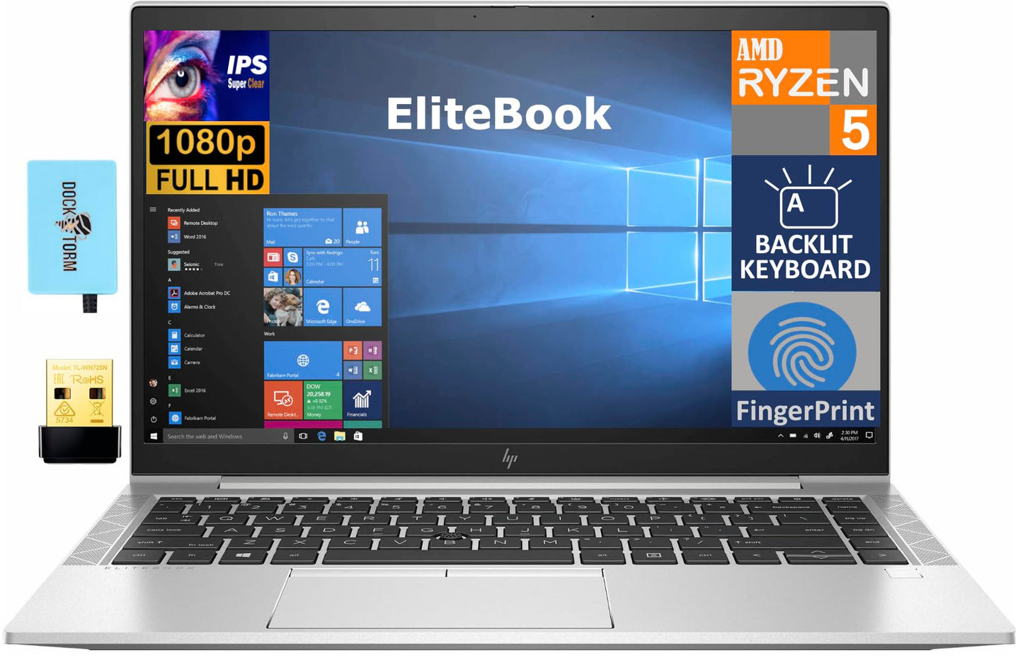 HP EliteBook 845 G7 Home & Business Laptop (AMD Ryzen 5 PRO 4650U 6-Core 16GB RAM 512GB SSD AMD Radeon 14.0" 60 Hz Full HD (1920x1080) Fingerprint WiFi Win 10 Pro) with Dockztorm Hub