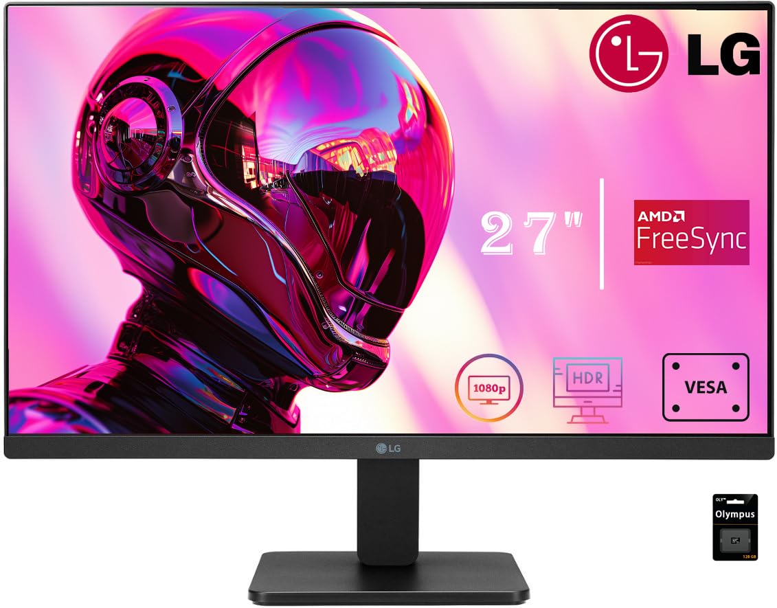 LG 27" FHD - Gaming Office Monitor - IPS 3-Side Borderless -75Hz - AMD FreeSync - 99% sRGB - 100 x 100 mm VESA Mountable - Adjustable Tilt Flicker Free - Anti-Glare - HDMI/VGA - Black