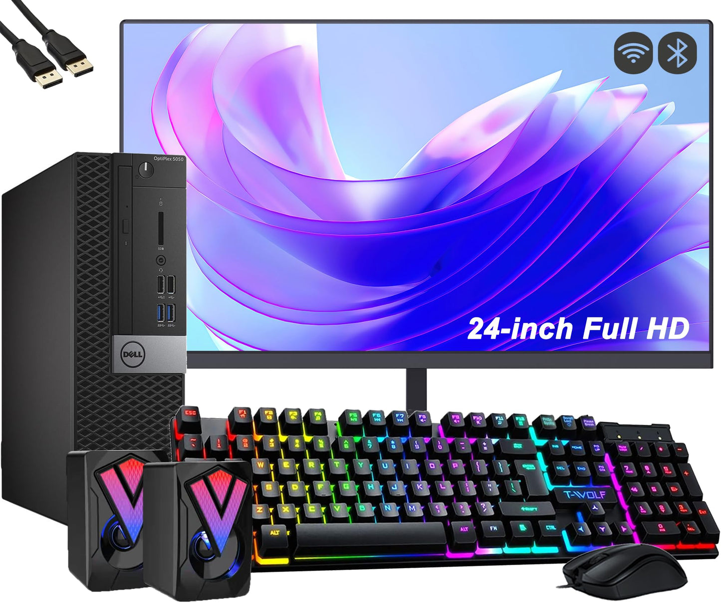 Dell OptiPlex 5050 Small Form Factor Desktop Computer PC Setup with New 24" FHD Monitor Core i5-6500 16GB RAM 256GB SSD Keyboard & Mouse Speakers Wi-Fi HDMI VGA Windows 10 Pro (Renewed)