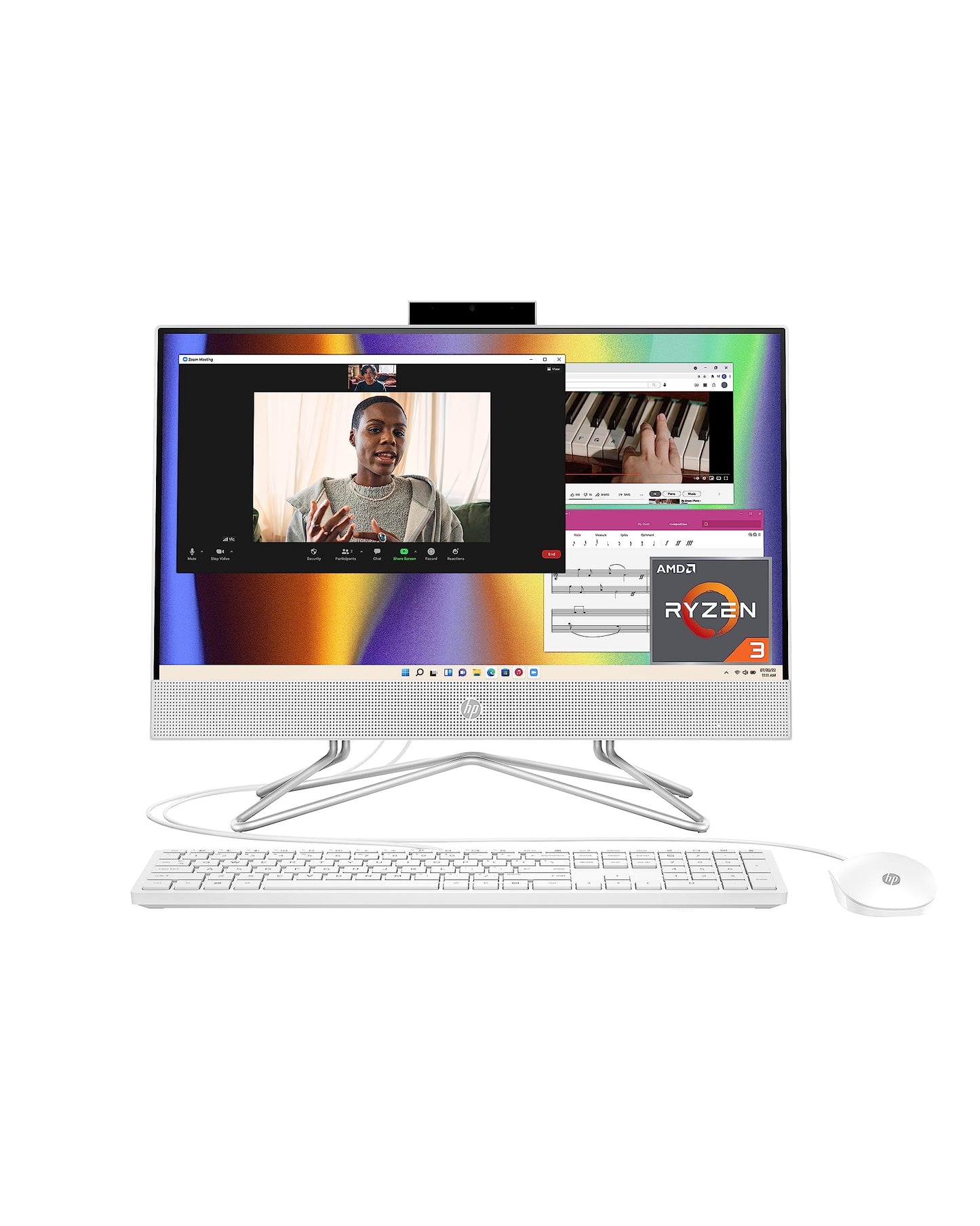 HP All-in-One PC Desk Computer 21.5" Full HD Micro-Edge Display AMD Ryzen 3 Processor AMD Radeon Graphics 8GB SDRAM 256GB SSD Windows11 Home OS Bluetooth and Wi-Fi (22-dd0032) (Renewed)