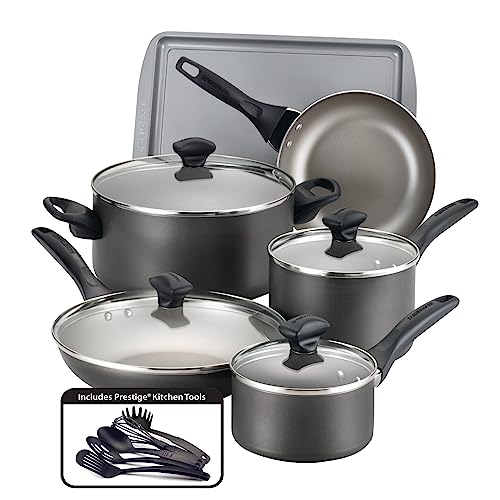 Batterie de cuisine antiadhésive et résistante au lave-vaisselle Farberware, 15 pièces, étain