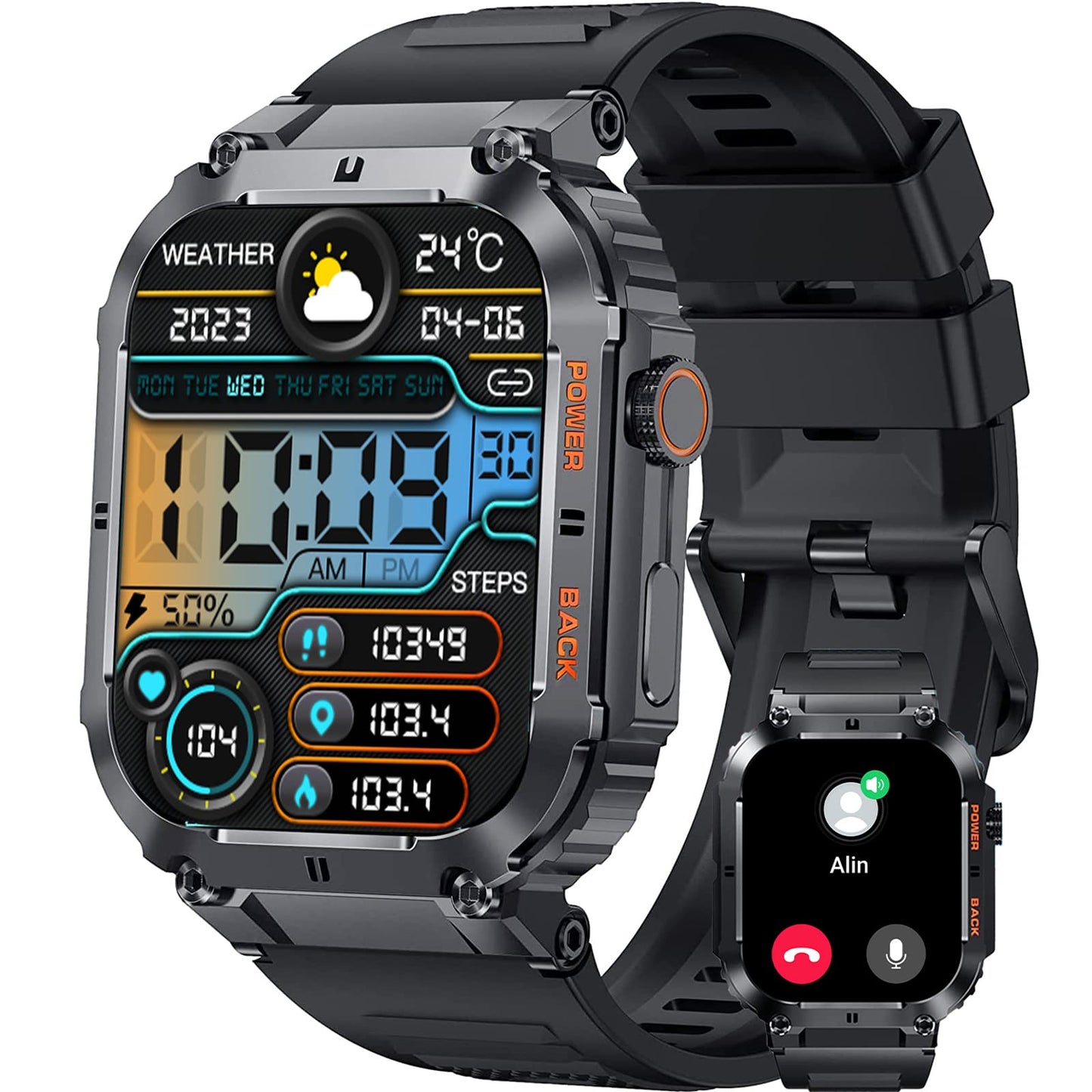 KACLUT Smart Watch100M Waterproof Rugged Military Smartwatch with Bluetooth Call(Answer/Dial Calls) 2-inch Utral Large HD Display 70 Days Extra Long Battery Life100+ Sports Modes Fitness Tracker