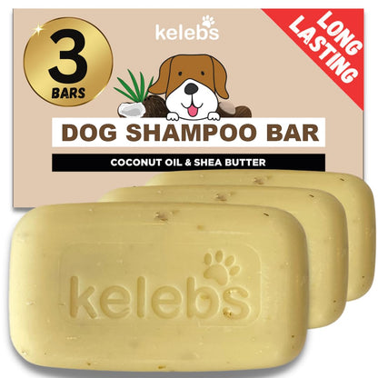 Deshedding Dog Shampoo Bar for Shedding Control Natural Ingredients with Coconut Oil & Shea Butter | No Plastic Waste Vegan 3 Bars