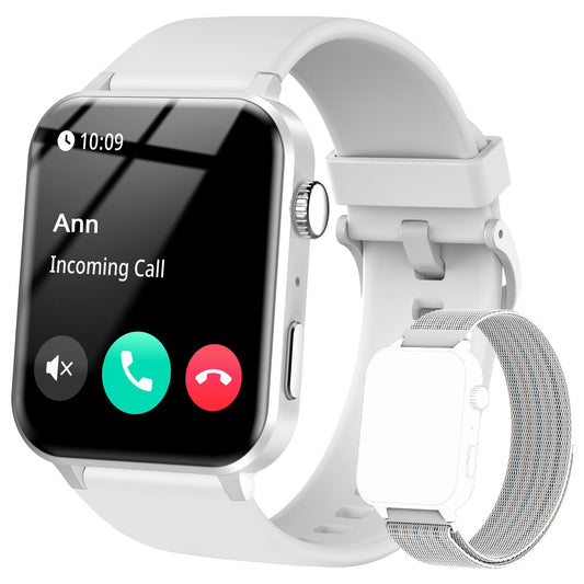 IOWODO Smart Watch for Men Women - 1.85HD Screen with Make and Answer Calls with AI Voice Assistant SpO2/Heart Rate/Sleep Monitor 100+ Sports Modes Smartwatch for Android and iOS (2 Straps)