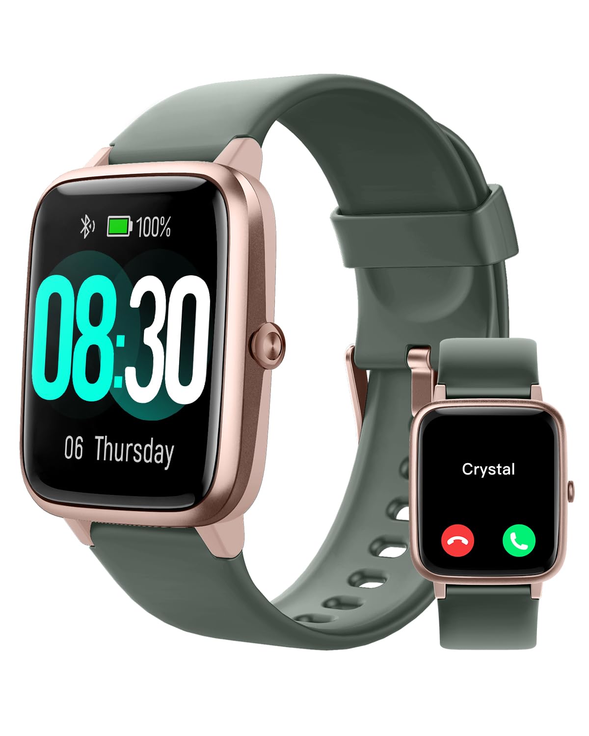 GRV Smart Watch for iOS and Android Phones (Answer/Make Calls) Watches for Men Women IP68 Waterproof Smartwatch Fitness Tracker Watch with Heart Rate/Sleep Monitor Steps Calories Counter (Green Gold)