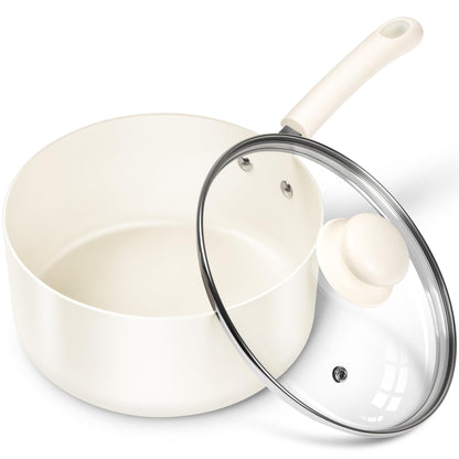 MICHELANGELO Nonstick Sauce Pan Sets Ceramic Saucepan with Lid Multipurpose Pot with Lid Non-Toxic Saucepans Induction Compatible 3QT White