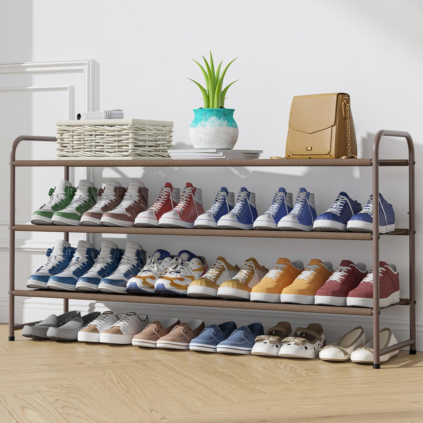 Kitsure Shoe Rack for Closet Shoe Rack for Front Door Entrance Sturdy Shoe Shelf Stackable Closet Shoe Organizer for Garage Space-Saving Shoe Rack Cabinet Shoe Rack Brown X-Large