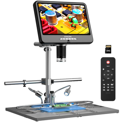 JL210S Plus 10.1" 4K 60FPS HDMI Digital Microscope 64MP Soldering Microscope Station for Electronics Repair UHD 3840P Video Audio Record 4K LCD Microscope for Adults Coin Microscope 64GB