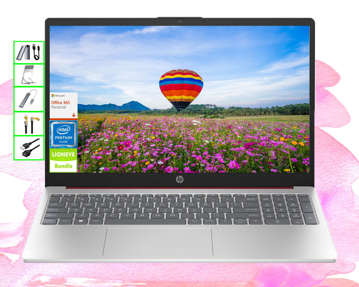 HP AI-Powered Laptop with Microsoft Office＆1TB Cloud Storage Included for 1-Year| 15.6" HD PC| 16GB RAM| 128GB SSD & 128GB External SSD| Intel 4-Core CPU| Webcam| Copilot Ready| Win11| Red| LE Bundle