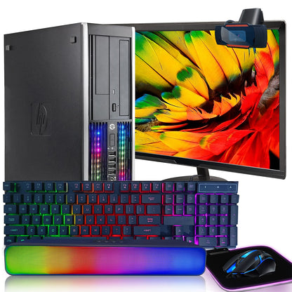 HP RGB Lights Gaming Desktop Combo I7 up to 3.8GHz16G128G SSD+3TGeForce GT 730 2G GDDR5New 24" 1080P LEDWiFiBT 5.0RGB BT SoundBarRGB Keyboard&Mouse&Mouse PadWebcamW10P64(Renewed)