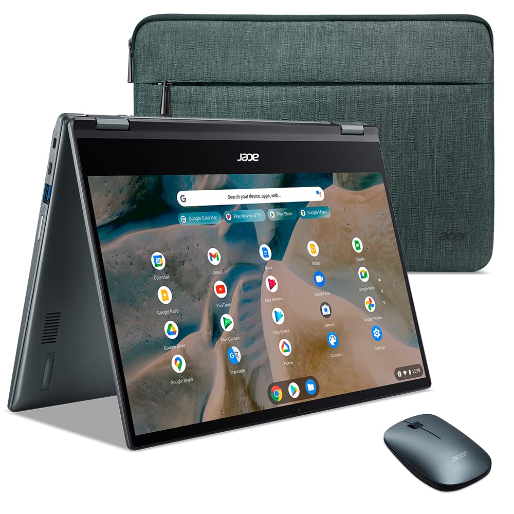 Acer Chromebook Spin 514 CP514-1H-R0VX Laptop | AMD Ryzen 3 3250C | 14" FHD IPS Touch Display | 8GB DDR4 | 64GB eMMC | Wi-Fi 5 | HD Webcam | Backlit Keyboard | Chrome OS | Sleeve | Mouse | Green