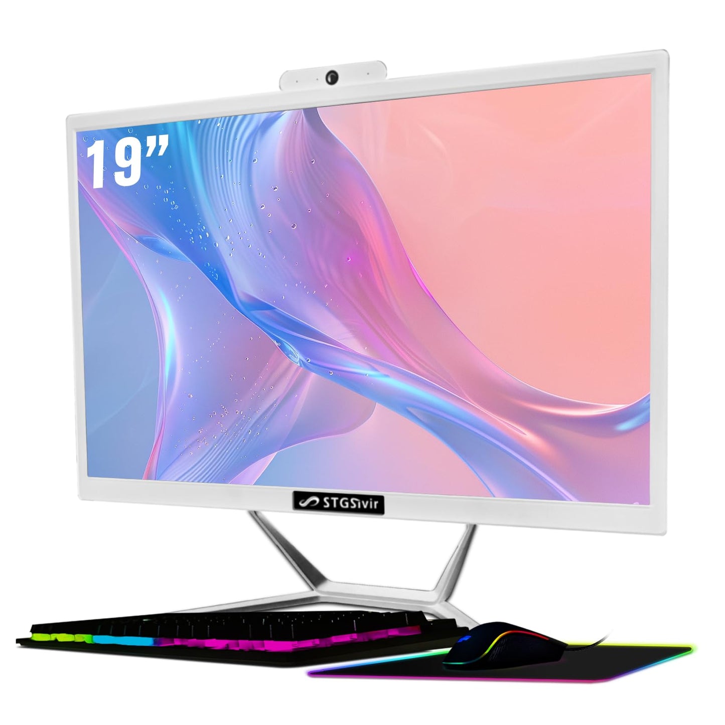 STGSivir All-in-One Desktop 19" Display Intel Dual-Core i5 2.9GHz up to 3.6GHz 16G Memory 256G SSD WiFi 5 Bluetooth RGB Keyboard & Mouse & Mouse Pad Webcam W10H64