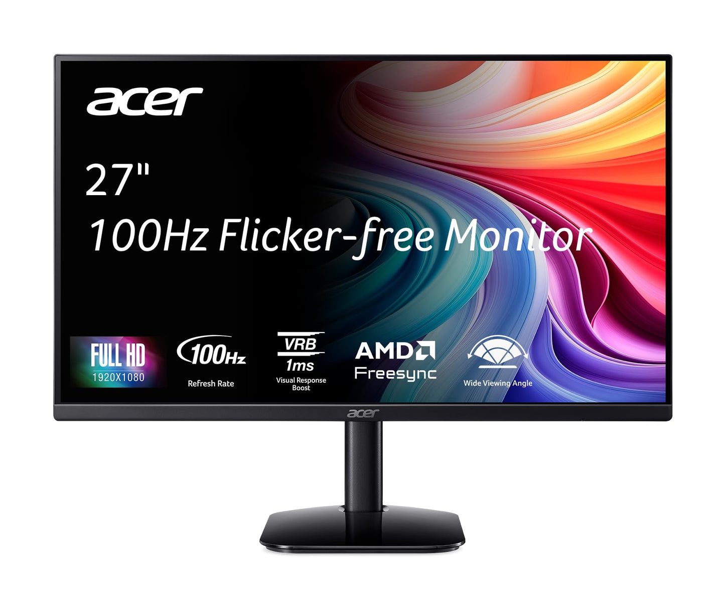 Acer KB272 E0bi 27" IPS Full HD (1920 x 1080) Zero-Frame Gaming Office Monitor AMD FreeSync Technology Up to 100Hz Refresh 1ms (VRB) Low Blue Light Tilt HDMI & VGA Ports