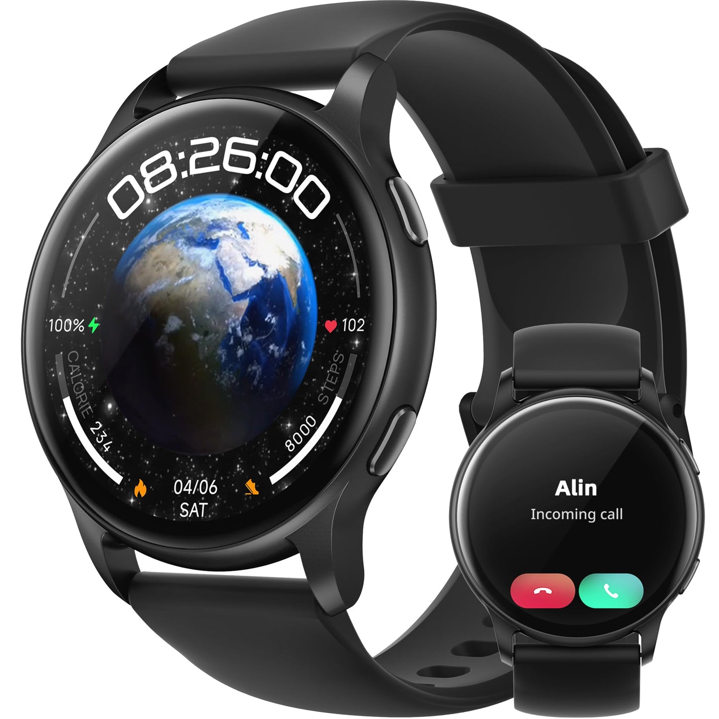 Parsonver Smart Watch for Men Women(Answer/Make Calls) 5ATM Waterproof Fitness Tracker With 100+ Sport Modes Swimming/Heart Rate/SpO2/Sleep Monitor 44mm Round Smartwatch for Android & iPhone Black