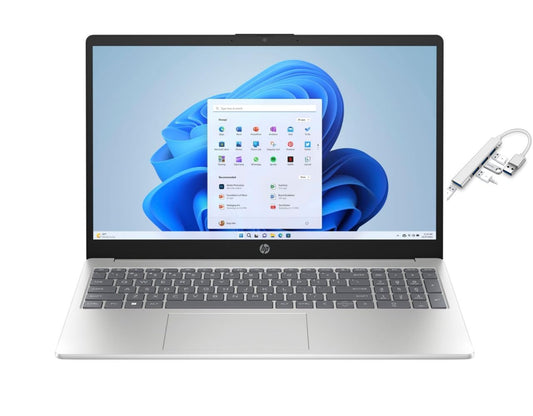 HP 15.6" FHD Laptop | AMD Ryzen 5 7520U | 16GB DDR5 | 256GB SSD | AMD Radeon | USB-C | HDMI | WiFi | BT | Win11 Home | Silver | + USB Hub