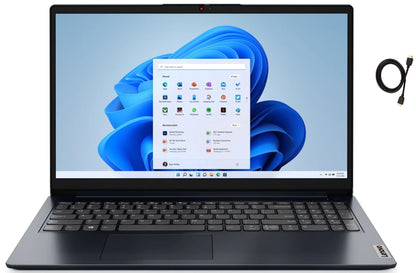 Lenovo 2023 Ideapad 1 15.6" FHD Premium Laptop AMD 4-core Ryzen 3 7320U Upto 4.1GHz 8GB DDR5 RAM 256GB PCIe SSD AMD Radeon 610M Graphics Windows 11 Home + HDMI Cable Blue