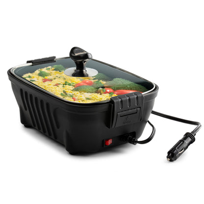 ZONETECH 12V Personal Roaster with Glass Lid Portable Non-Stick 11.5-inch Pan Stay-Cool Handles Rapid Heat Up Portable Perfect For Camping Picnic and more