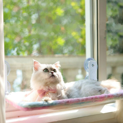 LANERmooos Cordless Cat Window Perch Foldable Cat Hammock for Window with Suction Cups Soft & Washable Sturdy Cat Window Bed for Large Cats – Glows Under The Sun (Multicolour Large)
