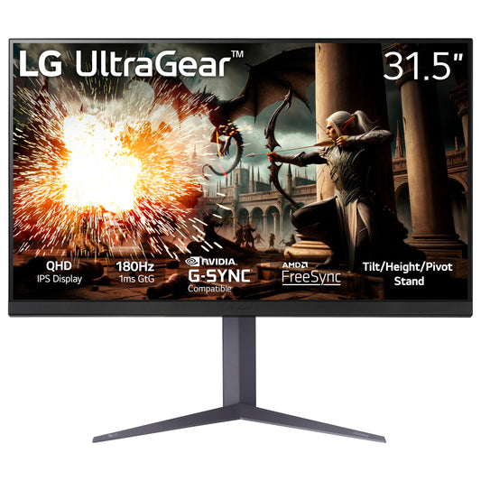 LG UltraGear 32" QHD IPS Gaming Monitor | 180Hz | 1ms | G-SYNC | FreeSync | HDR400 | Height & Pivot