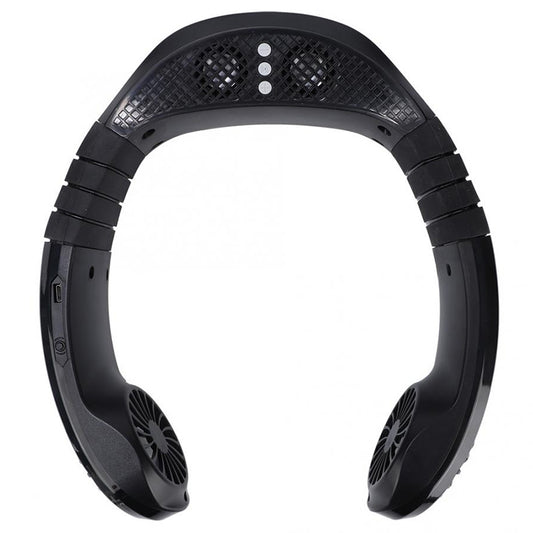 2-in-1 Neck Fan & Bluetooth Speaker – Hands-Free, 6–7hr Battery, Memory Card, Black/White