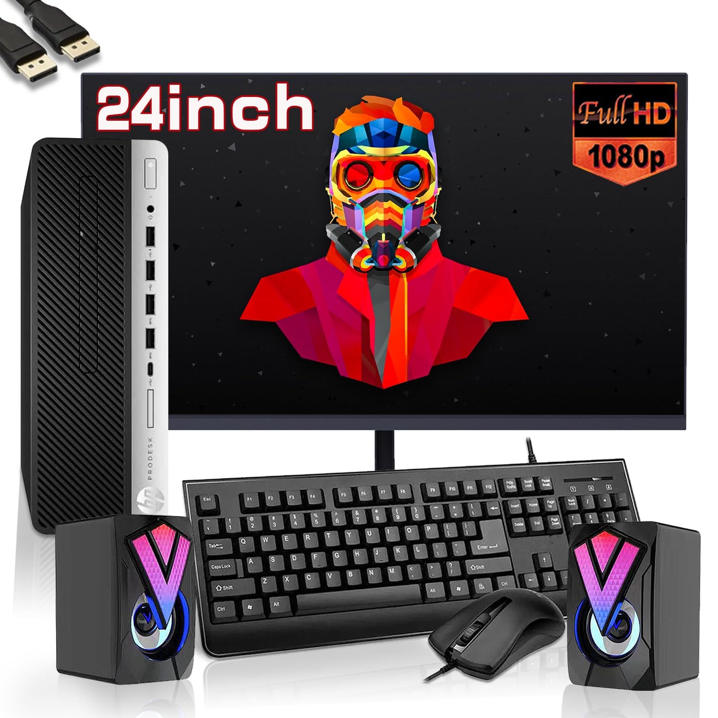 HP EliteDesk 800 G5 SFF Business Desktop PC with New 24" FHD Monitor and RGB Speakers PC Set Core i5-9500T 16GB RAM 256GB SSD Mouse & Keyboard DP Windows 10 Pro (Renewed)