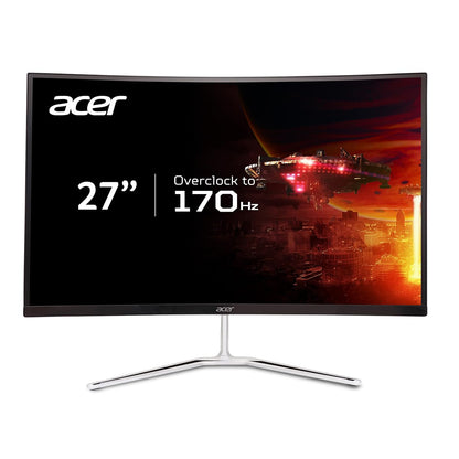 Acer 27" WQHD 2560 x 1440 1500R Curved PC Gaming Monitor | AMD FreeSync Premium | Up to 170Hz Refresh | 1ms VRB | VESA Mount | HDR10 | 1 x Display Port 1.2 & 2 x HDMI 2.0 | EDA270U Pbmiipx | Silver