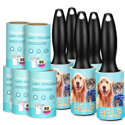 Extra Sticky Lint Roller Mega Value Set - 5 Handles + 10 Refills Pet Hair Removal Clothes Lint Brush - Total 600 Sheets