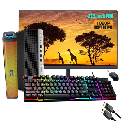 HP EliteDesk 800 G3 SFF PC Desktop Computer with 21.5 "New FHD Monitor Bundle RGB Speakers PC Set Intel Core i5-6500 up to 3.6GHz 8GB RAM 256GB SSD RGB Keyboard Mouse Win10Pro (Renewed)