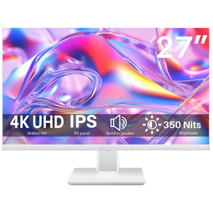 Thinlerian 27 Inch 4K UHD 3840 x 2160 Computer Monitor IPS Display Ultra-Thin Bezel HDMI DisplayPort VESA Build-in Speakers PC Monitor for Design Work Gaming White