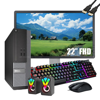 Dell OptiPlex SFF Desktop Computer with 22"" Full HD Monitor Bundle PC Set Intel Quad Core i5-357016GB RAM 256GB SSD RGB Keyboard and Mouse WiFi Windows 10 Pro (Renewed) Black