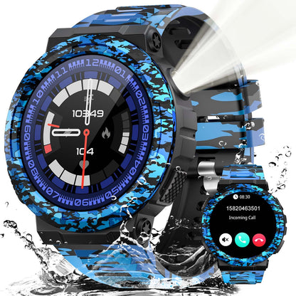 Military Smart Watches for Men (Answer/Make Calls) with LED Flashlight 3ATM Waterproof Smartwatch with Sport Modes 1.53" Fitness Tracker with Heart Rate Sleep Monitor for iPhone Android