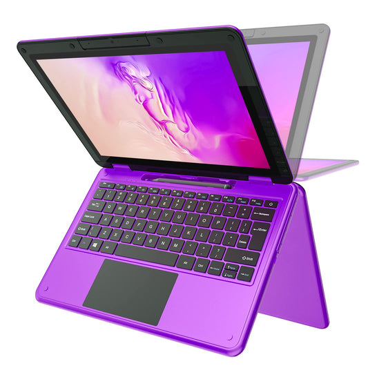 AOW 11.6" FHD 2-in-1 Touchscreen Kids Laptop | Intel N4120 Quad-Core | 6GB RAM | 256GB M.2 SSD | Convertible | Purple