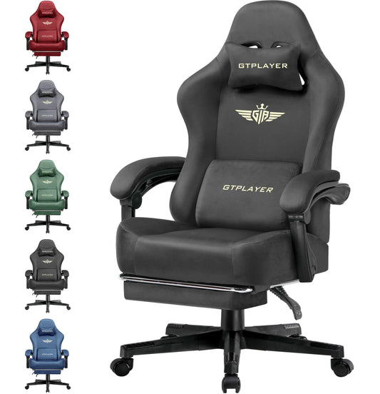 GTPLAYER Fabric Gaming Chair | Pocket Spring Cushion | 350LBS | Footrest | Lumbar Support | Big & Tall