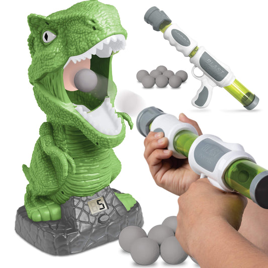 Discovery Kids Hungry T-Rex Feeding Game Carnival Style Shooting Competition for Kids 8 Indoor Safe Foam Balls with Air Launcher Electronic LCD Screen with Lever Tongue Great for Ages 6 & Up