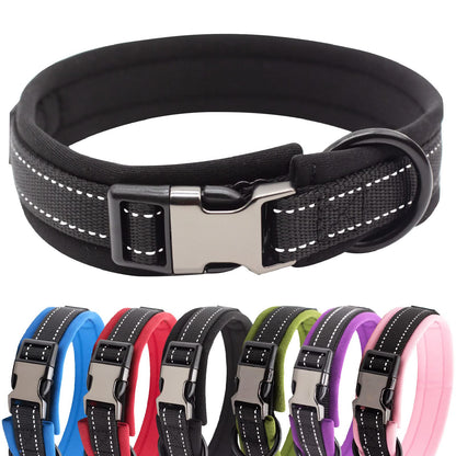 HSIGIO Nylon Padded Dog Collar Soft Adjustable Reflective Wide Pet Collars for Small Medium Large DogsBlack/GreenL
