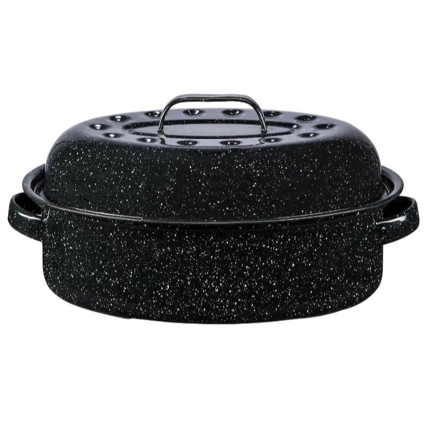 Bovado USA 19" Inch 20 lb Capacity Enamel Oval Turkey Roaster Pan + Lid - Thanksgiving Gift Covered Non-sticky Chemical Free Dishwasher Safe - (17.3 Inch Inner) - Rôtissoire (Capacité de 9.09 kg)