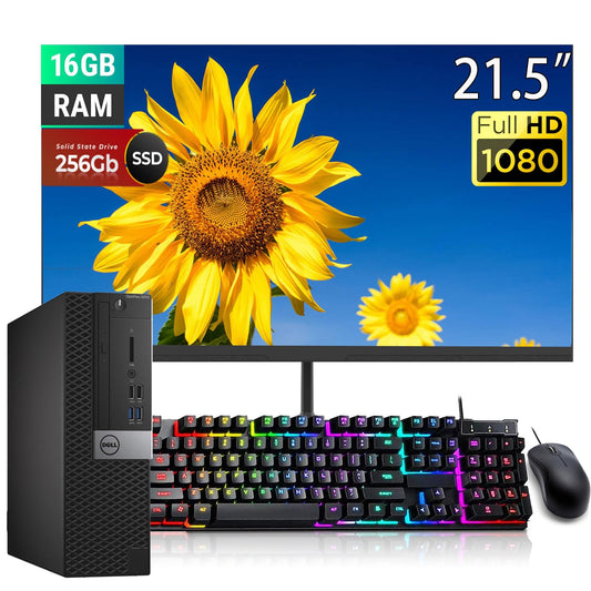 Dell OptiPlex 5050 SFF Desktop + 21.5" FHD Monitor | i5-7500 | 16GB RAM | 256GB SSD | Win10 Pro | Renewed