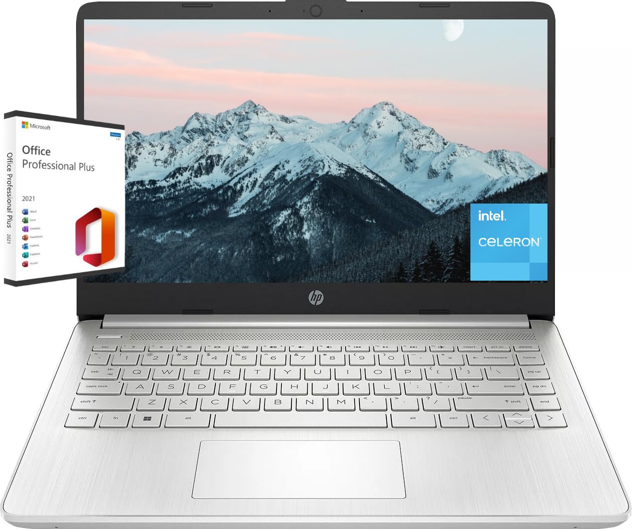 HP 14" Slim Laptop for Student & Business - with Microsoft Office Lifetime License Intel Quad-Core N4120 16GB RAM 384GB Storage (128GB eMMC+ 256GB microSD) HD Display Webcam Win 11 S Mode