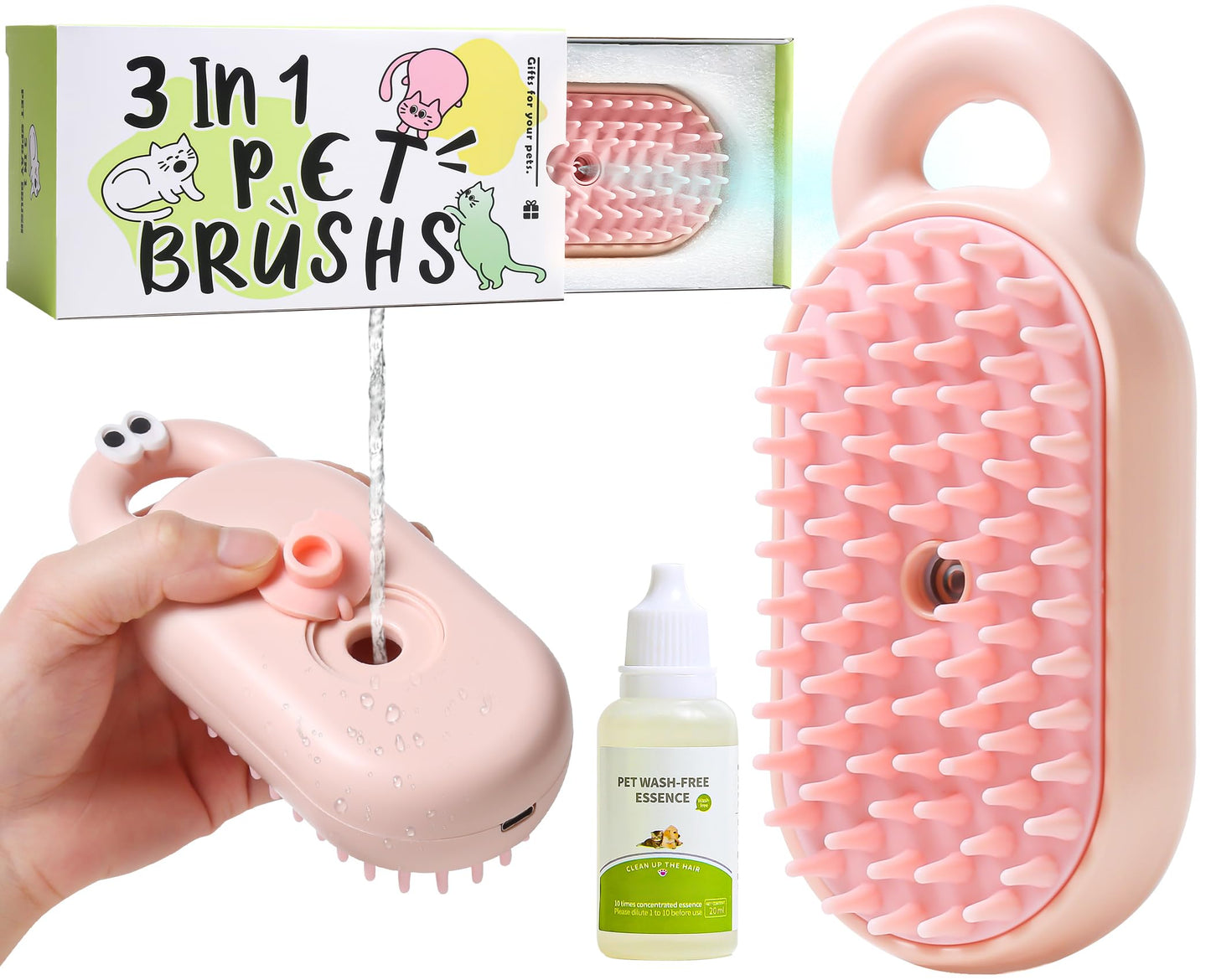 Cat Steam BrushWater Cat BrushPet Steam Brush for Dogs CatsSteamy Pet BrushPet Spray Hair Removal CombSteaming Cat Brush Steamer (Pink)