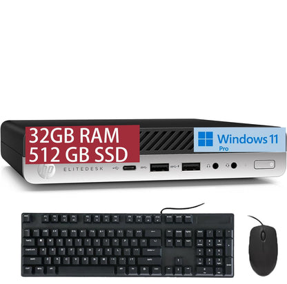 HP EliteDesk 800 G5 Mini Business Desktop PC Core i5-9500T up to 3.7GHz 32GB DDR4 RAM 512GB SSD Keyboard and Mouse WiFi Windows 11 Pro (Renewed)